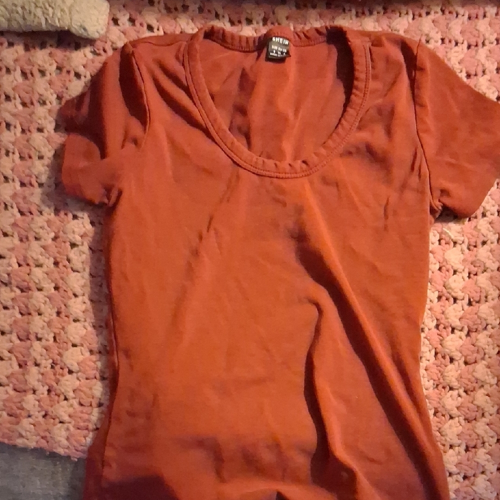 SHEIN Orange Fitted Short Sleeve T-Shirt